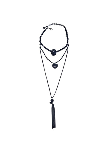 Colar Madame lux de pedras e cristais pretos banhado no onix
