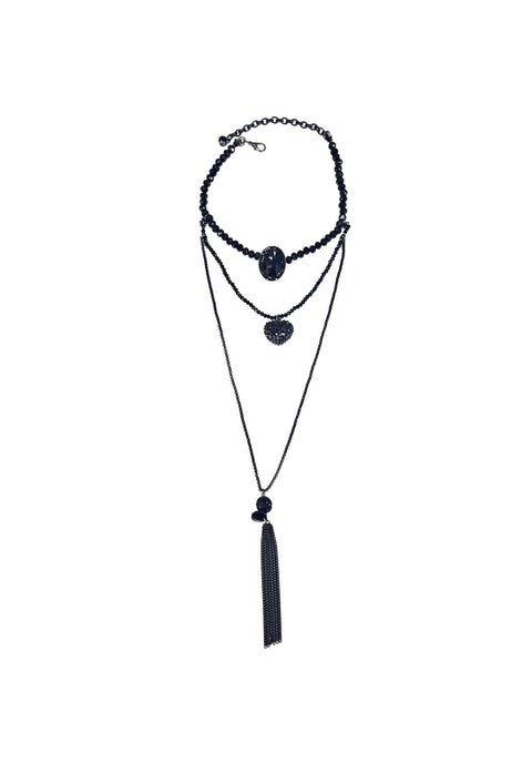 Colar Madame lux de pedras e cristais pretos banhado no onix