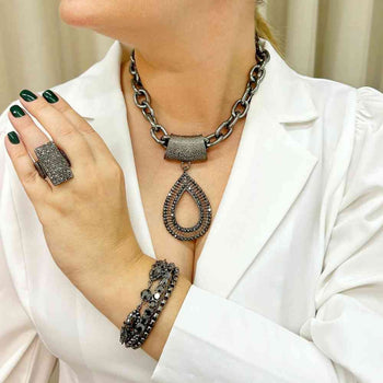 Pulseira Vivi de correntes onix e strass hematite