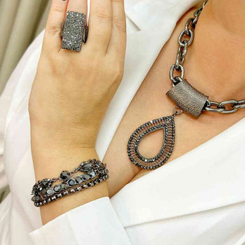 Pulseira Vivi de correntes onix e strass hematite