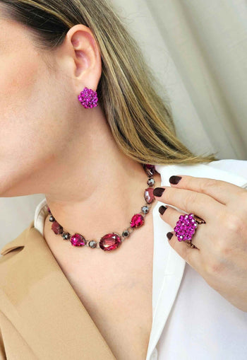 Choker Simpatia com pedras rosa e hematite