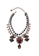Colar Heloara vintage com pedras vinho hematite e black diamond