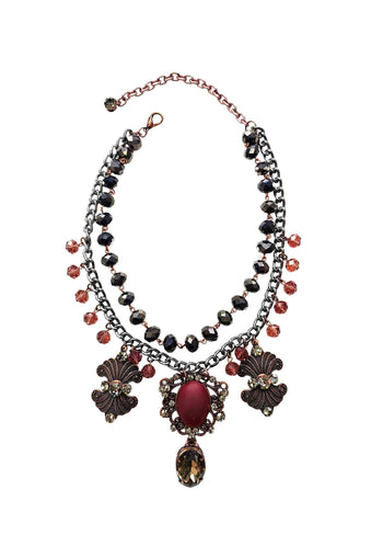 Colar Heloara vintage com pedras vinho hematite e black diamond