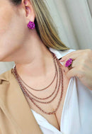 Brinco Simpatia Vintage com pedras fucsias