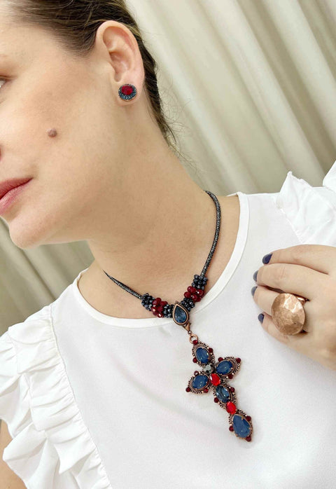 Brinco Vick Allegra montana e rubi banhado no vintage