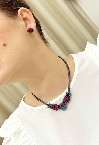 Brinco Vick Allegra montana e rubi banhado no vintage