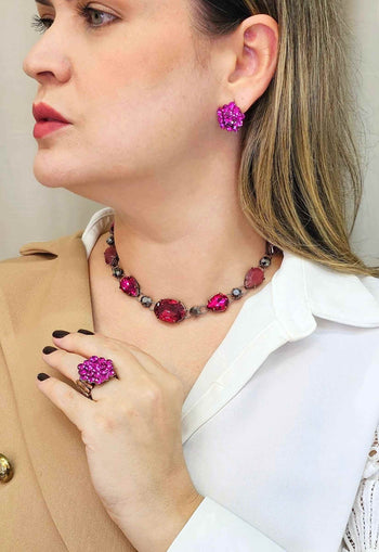 Anel Simpatia Vintage com pedras fucsias