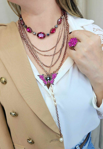 Anel Simpatia Vintage com pedras fucsias