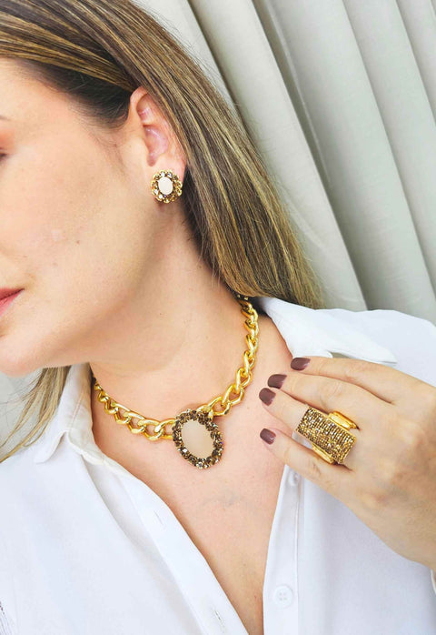 Choker Aurélia gold com pedras marrom