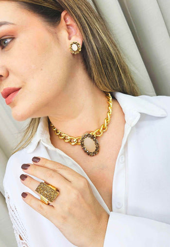 Choker Aurélia gold com pedras marrom