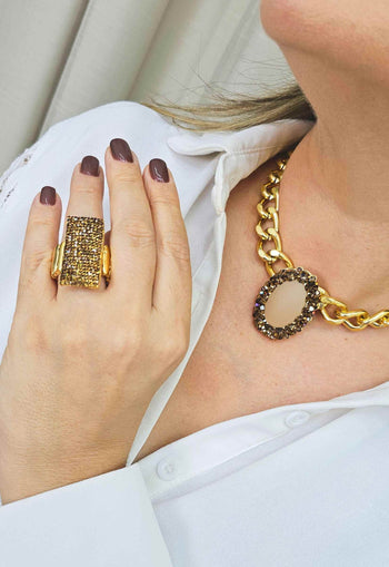 Choker Aurélia gold com pedras marrom