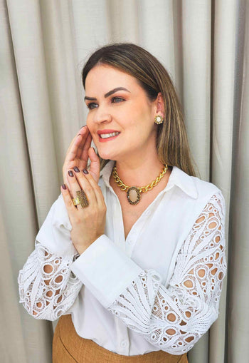 Choker Aurélia gold com pedras marrom