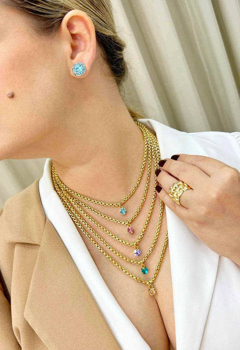 Brinco Vick azul claro banhado no dourado