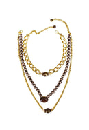 Colar Doha gold com bolas marrons e correntes douradas