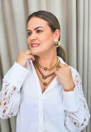 Colar Doha gold com bolas marrons e correntes douradas