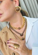 Colar Doha gold com bolas marrons e correntes douradas