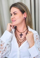 Colar Imperial com pingente de cruz ametista e perolas vintage