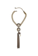 Colar Garbo ouro velho com pedras black diamond e franjas