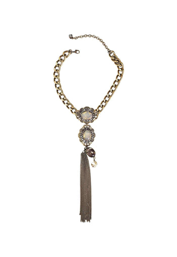 Colar Garbo ouro velho com pedras black diamond e franjas
