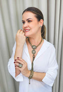 Colar Garbo ouro velho com pedras black diamond e franjas