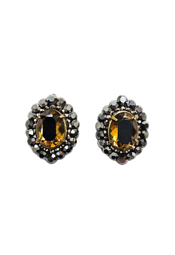 Brinco Presença ouro velho oval com strass hematite