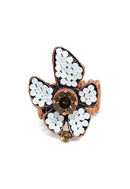 Anel de flor Fabir com strass opal banhado no vintage