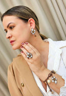 Anel de flor Fabir com strass opal banhado no vintage