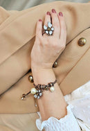 Anel de flor Fabir com strass opal banhado no vintage
