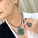 Brinco ponto de luz azul com pedra black diamond