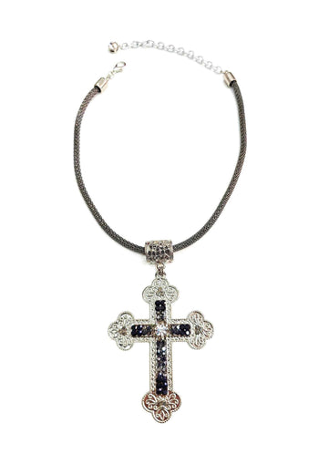 Crucifixo Teresa grafite com pedras hematite e pretas