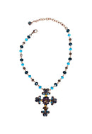 Colar Diva de crucifixo azul e ametista banhado no vintage