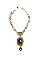 Colar Benedita ouro velho com pingente e gota azul