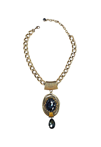 Colar Benedita ouro velho com pingente e gota azul