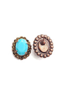 Brinco Radiância vintage oval com pedra turquesa