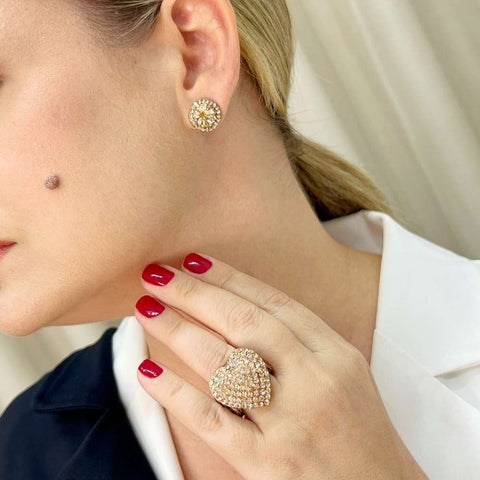Brinco Valentina peach com strass banhado no vintage