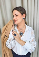 Colar Coliseu silver com mandala de pedras azuis banhado no prata