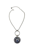 Colar Coliseu silver com mandala de pedras azuis banhado no prata