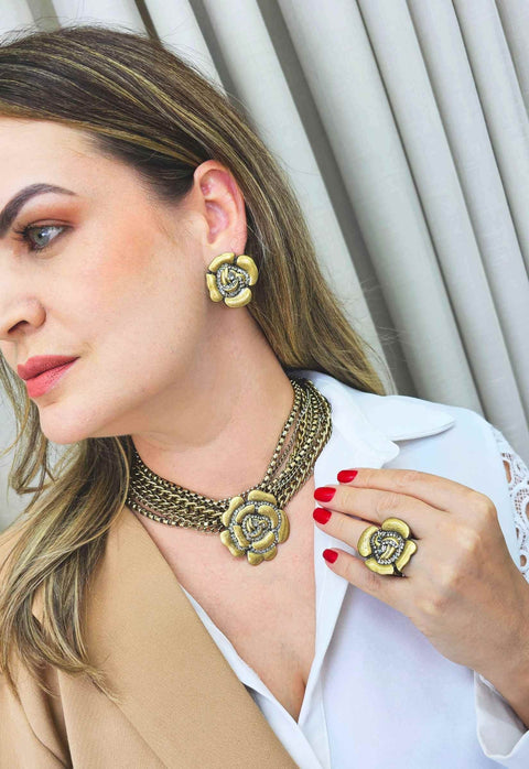 Brinco Acrópolis flor ouro velho