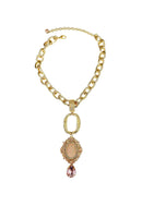 Colar Paty Gold com elos dourados e pingente light peach