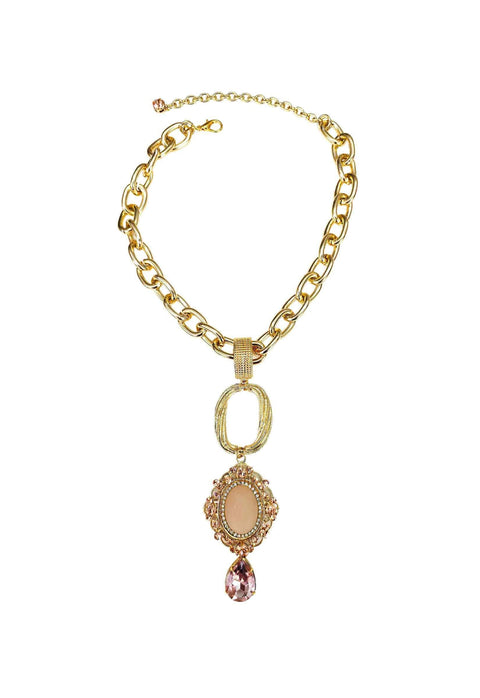Colar Paty Gold com elos dourados e pingente light peach