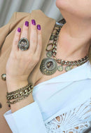 Maxi colar Dominique com pingentes em ouro velho e strass black diamond