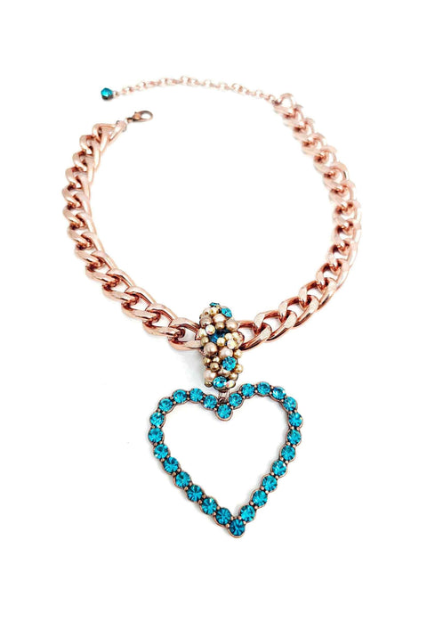Colar Robin com pingente de coração blue zircon