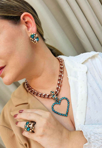 Colar Robin com pingente de coração blue zircon