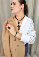 Pulseira Dandara classic de pedras pretas banhada no onix