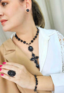 Pulseira Dandara classic de pedras pretas banhada no onix