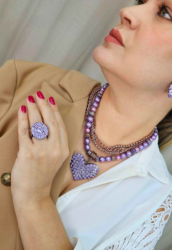 Maxi Colar Valentina Violeta com pingente de coração e strass