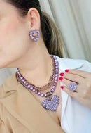 Maxi Colar Valentina Violeta com pingente de coração e strass