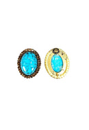 Brinco Oceana Luz oval com pedra azul strass Smoked banhdo no ouro velho