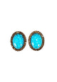 Brinco Oceana Luz oval com pedra azul strass Smoked banhdo no ouro velho