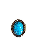 Anel Oceana Luz oval com pedra azul strass Smoked banhdo no ouro velho